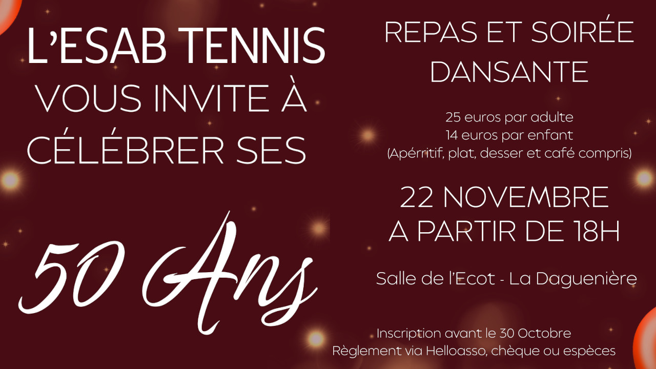 Invitation – Soirée des 50 ans de l’ESAB Tennis 🎉🎾